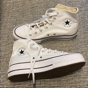 White platform high top converse